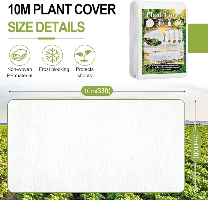 Plant Covers Freeze Protection, 10x33FT Reusable Thickened Winter Floating Row Covers, Frost Cloth Blanket Shade Cloth Garden Fabric Plant Cover for Raised Beds Vegetables Insect Winter Frost