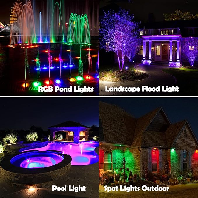 Spot Lights Outdoor 10W RGB Color Changing Low Voltage Landscape Lighting, IP67 Waterproof Outdoor Spotlight Remote Control Flood Light for Yard Garden House US Plug
