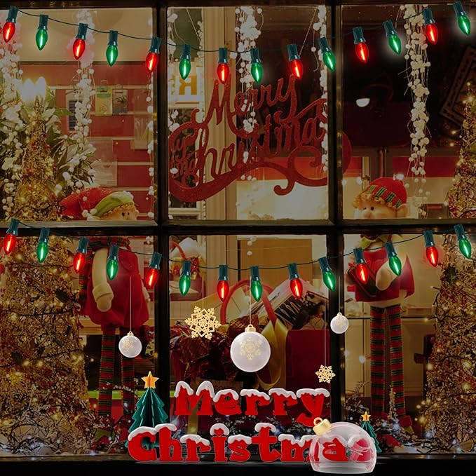 C7 LED Christmas Lights Multicolor 25Ft Outdoor Christmas Decoration Lights with 27 Red Green LED Bulbs, Vintage Christmas Lights for Christmas Tree Carnival Patio Wedding Holiday Pathway Lighting