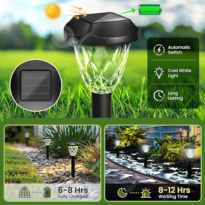 Solar Outdoor Lights Waterproof,Solar Pathway Lights Outdoor with Great Pattern, Auto On/Off Garden Decor for Outside Garden Walkway Driveway Pathway(8 Pack)