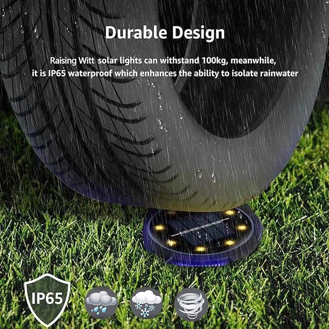 Solar Ground Lights Outdoor 8 Packs LED Disk Solar Powered Waterproof In-ground for Garden Deck Stair Step Lawn Patio Driveway Walkway Pathway Yard Decoration (White + Blue)