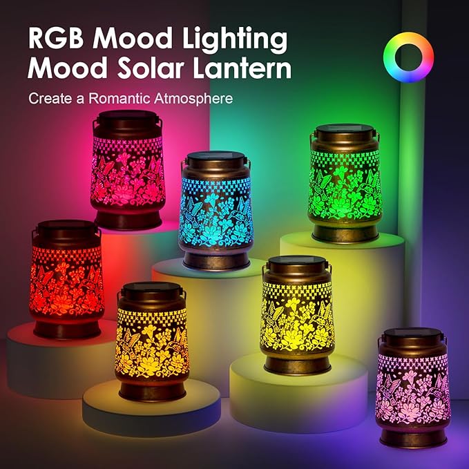 kyoryuger Hummingbird Solar Lanterns Color Changing Lantern Outdoor Decor Waterproof Retro Solar Lights Gifts for Women Mom Metal Bird Decorative LED Lanterns for Yard Patio Pathway Landscape Garden