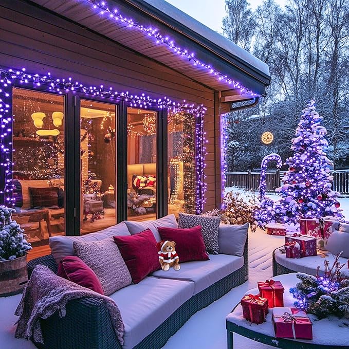 JMEXSUSS 250 LED Halloween String Lights, 91.5ft Purple Halloween Lights Outdoor Waterproof, 8 Lighting Modes Connectable Christmas Tree Lights for Yard Patio Party Holiday Decorations