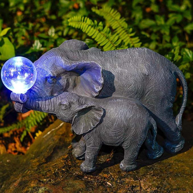 Solar Elephant Statues Lights for Outdoors Garden Decor, Large Outdoor Elephant Statues, Modern Elephant Resin Statue Decorations with Color-Changing Bulb, Unique Housewarming Gifts for Mom, Women
