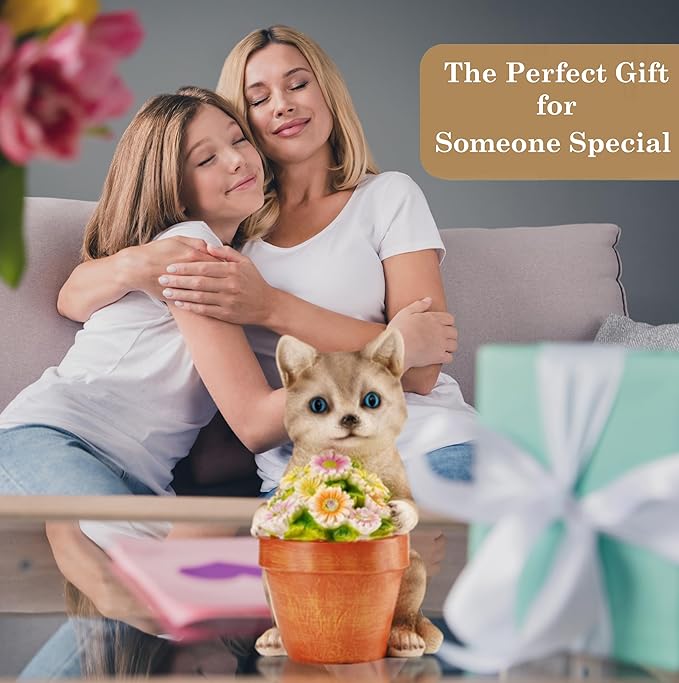 Muldale Cat Solar Light - Cat Garden Statue Outdoor - Solar Powered Cat Garden Decor for Outside - Hand Painted Floral Plant Pot Light Up Cat