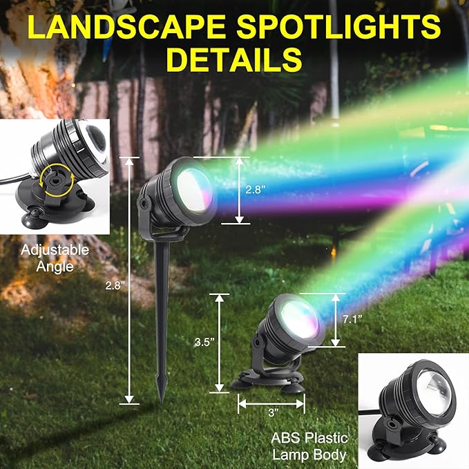 Smart APP Outdoor Landscape Spotlights IP68 Waterproof, RGB Color Changing Music Sync LED Landscaping Lights, Suction/Insertion Type Low Voltage Landscape Lighting for Christmas Halloween Decorations