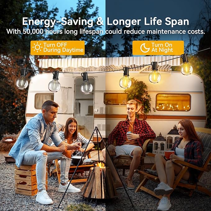 XURISEN Outdoor String Lights with Dimmer, 98FT LED Patio Lights for Outside with 52 Shatterproof G40 Globe Bulbs UL Listed Waterproof Hanging Lighting for Backyard Balcony Bistro Party Decor