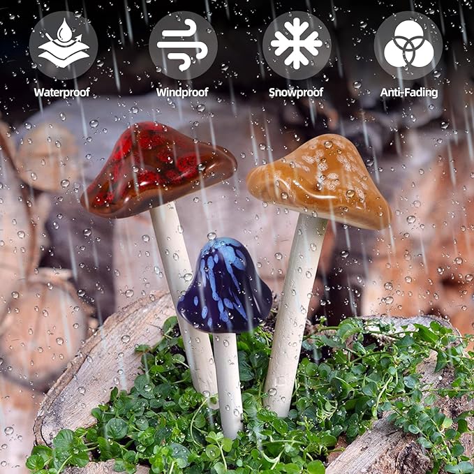 Ceramic Mushrooms Garden Decor Fairy Yard Patio Indoor and Outdoor Micro Landscape Decorations, 8 Pieces Simulated Mushroom Ornaments Statue Stake Mushroom Garden Decor Figurines Decoration Yard Gifts