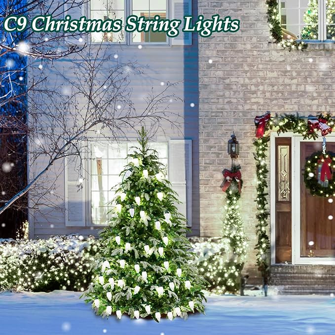 C9 LED Christmas Lights, 134FT 200 Bulbs Outdoor Christmas Decorations for House Waterproof String Lights Extendable Green Wire Fairy Lights for Patio Xmas Garden Party Wedding Indoor Pure White