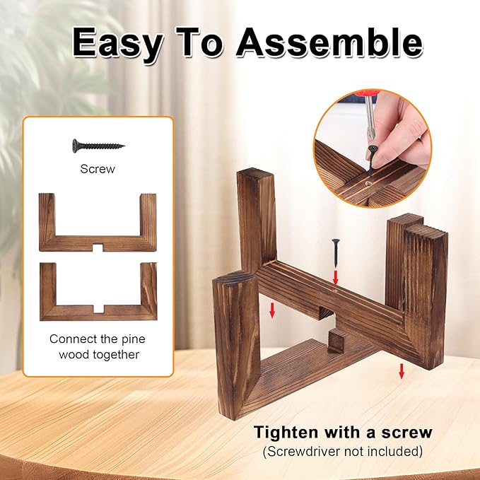 Plant Stand, Indoor/Outdoor Wood Plant Holder, Single Flower Pot Stand, Sturdy Planter Stand, Fit 5-15 Inch Pots