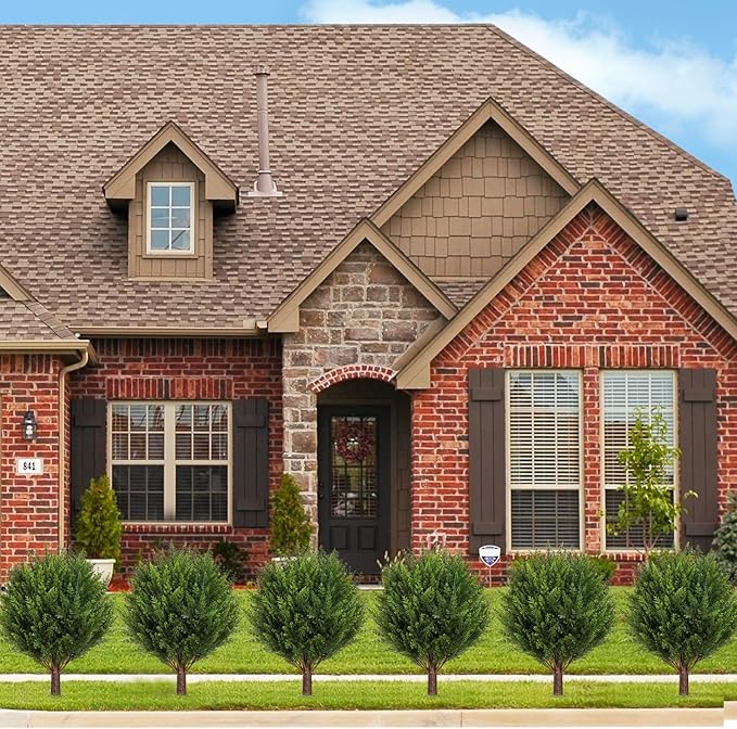 Artificial Cedar Shrub Ball Trees Two 15.8inch with Ground Spikes, can be Planted in The Ground and in pots, Outdoor Artificial Plants Resistant to UV Rays (4pcs)