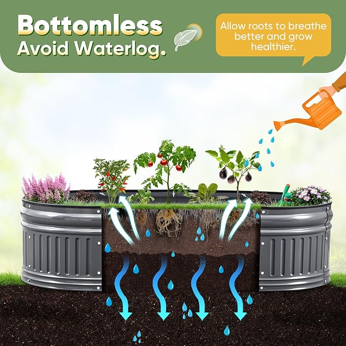 KING BIRD Raised Garden Bed Kit 2025 Upgraded Modular DIY Galvanized Planter Garden Box Outdoor for Gardening, Vegetables, Flowers, Elegant Roman Column Design, 71x24x12 in, Dark Grey