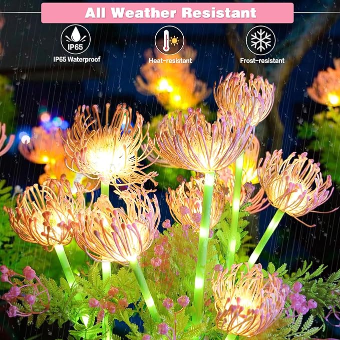 Solar Garden Lights Outdoor, 4 Pack Solar Flowers Lights,12 Head Waterproof Flower with Glowing Stems, Outdoor Solar Light for Yard, Pathway, Garden Decor & Gardening Gift