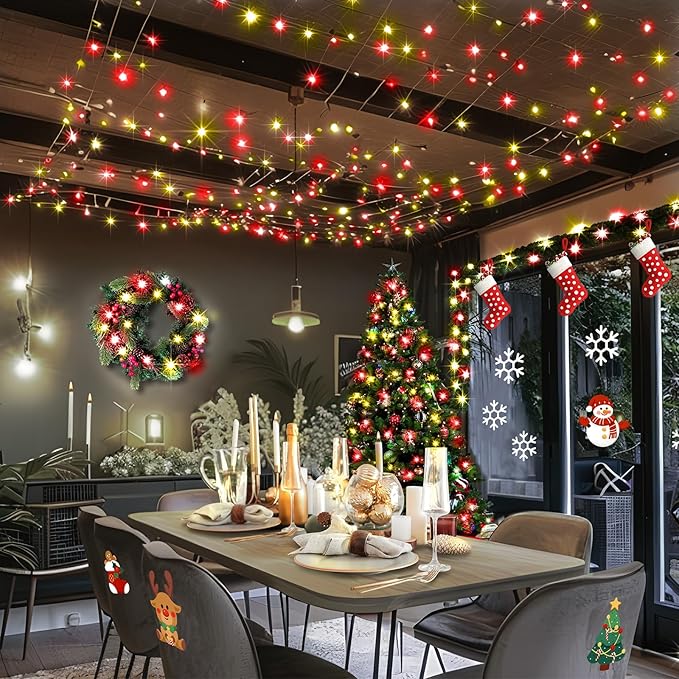 KNONEW 403ft 1000 LED String Lights Outdoor Christmas Lights 8 Modes & Timer Fairy Light Plug in Waterproof LED String Lights for Xmas Yard Tree Wedding Decorations (Red and Warm White)