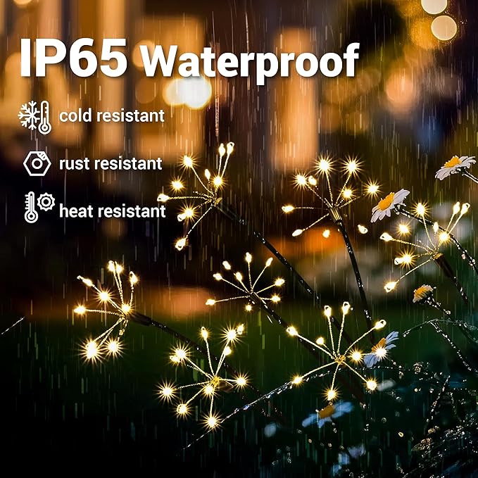 Solar Garden Decor Lights Outdoor, Solar Powered Lights Waterproof for Yard Patio Porch Flowerbed, Fairy Gardening Supplies Gifts Firwork(6 Pack Warm White)