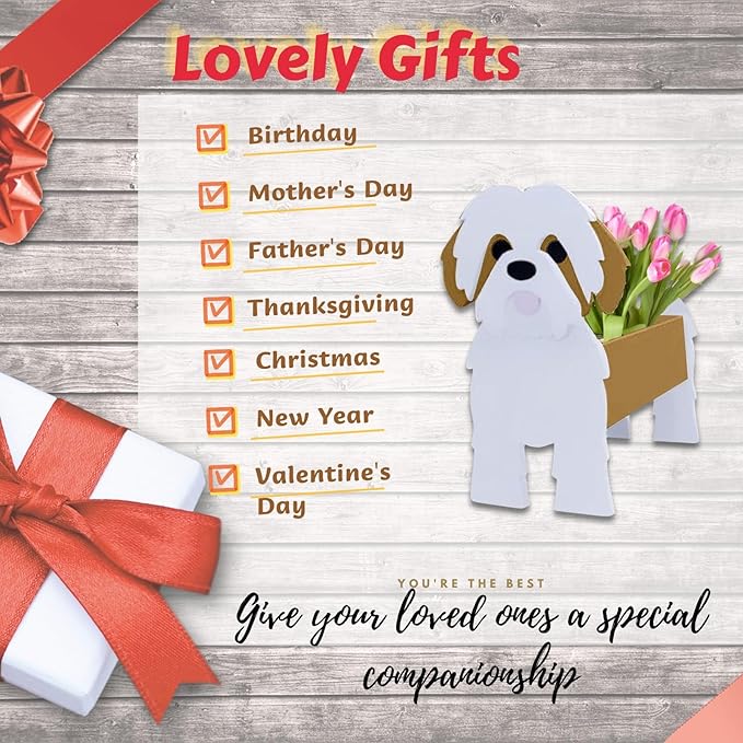 Brown Shih Tzu Dog Planter Plant Pots,Cute Garden Dog Flower Planter,Dog Planters Birthday Gifts for Women,Office,Indoor/Outdoor Decor（9.45in*8.98 * 13.5in）