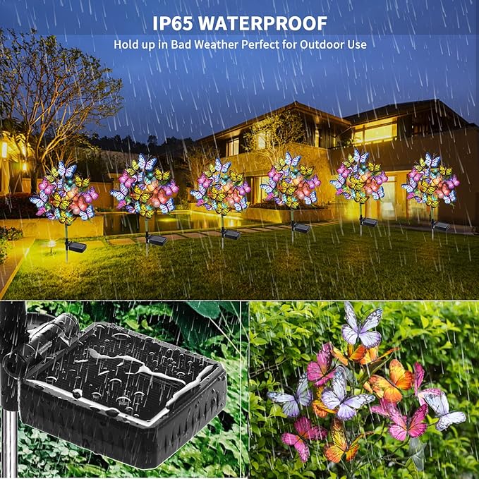 Solar Garden Lights Solar Lights Outdoor Waterproof Decorative 4 Pack with 144 LED 68 Butterfly Solar Lights for Garden Yard Decor Christmas Decorations, Gifts for Mother's Day Mom