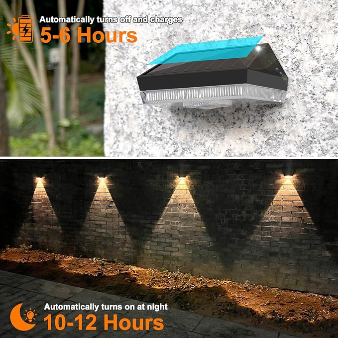 Ellasay Solar Fence Lights Outdoor: IP65 Waterproof RGB Solar Powered with 10 Lighting Modes - Led Lens Wall Decor for Garden Deck Patio Backyard Balcony 12 Pack