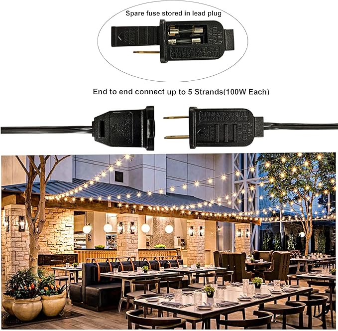 Outdoor String Lights 200FT Waterproof Globe String Lights with 104 Shatterproof G40 LED bulbs, Dimmable Connectable Patio Light String Lights for hanging Bistro Backyard Gazebo,2-Pack x 100ft