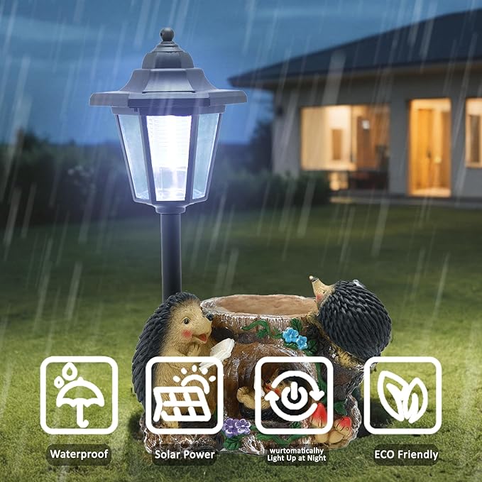 Solar Garden Outdoor Decor Statues Warm Hedgehog Family of Three with Light,Outside-Outdoor Decorations Sculptures for Patio Yard Lawn Walkway Ornaments Clearance Gifts for Mom Grandma Birthday