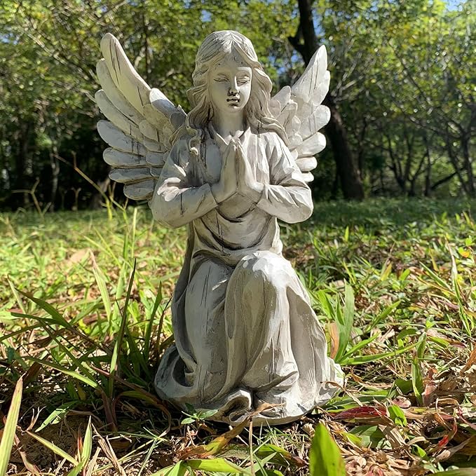 Praying Angel Garden Statue, Religious Fairy Sculpture Waterproof Decorative Figurine Art Decor for Patio, Lawn, Yard, Housewarming Ornament Present Angels HSa-1