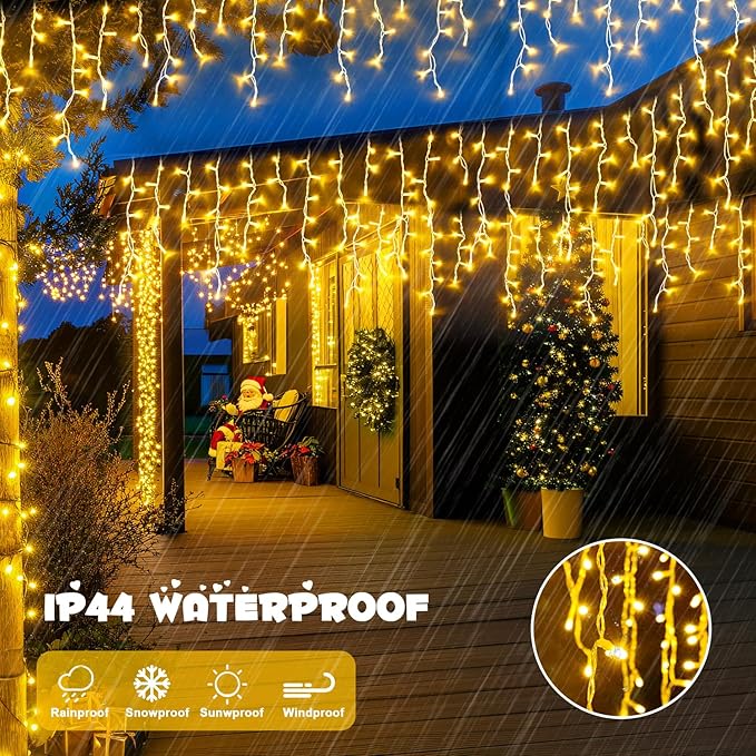 JMEXSUSS 38.8FT Icicle Lights for Outside, 400 LED Icicle Christmas Light Outdoor Indoor Plug in, Warm White Curtain String Lights for Wedding House Patio Party Fireplace Holiday Decorations