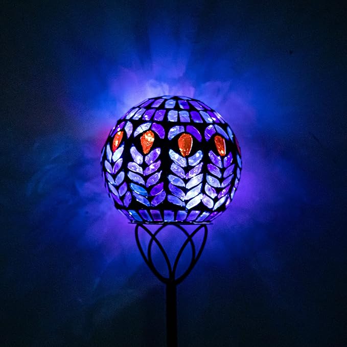 VCUTEKA Solar Lights Outdoor Garden Decor Mosaic Solar Garden Lights Waterproof Glass Ball LED Pathway Stake Light for Landscape Lawn Patio Yard Decoration 6 inch