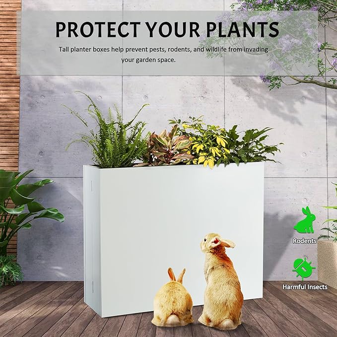 Metal Rectangular Planter, 35.5"x 10"x 28" White Planter Box for Outdoor, Easy Installation Galvanized Steel Planter with Drainage Holes, Outdoor Planter for Porch/Patio/Garden