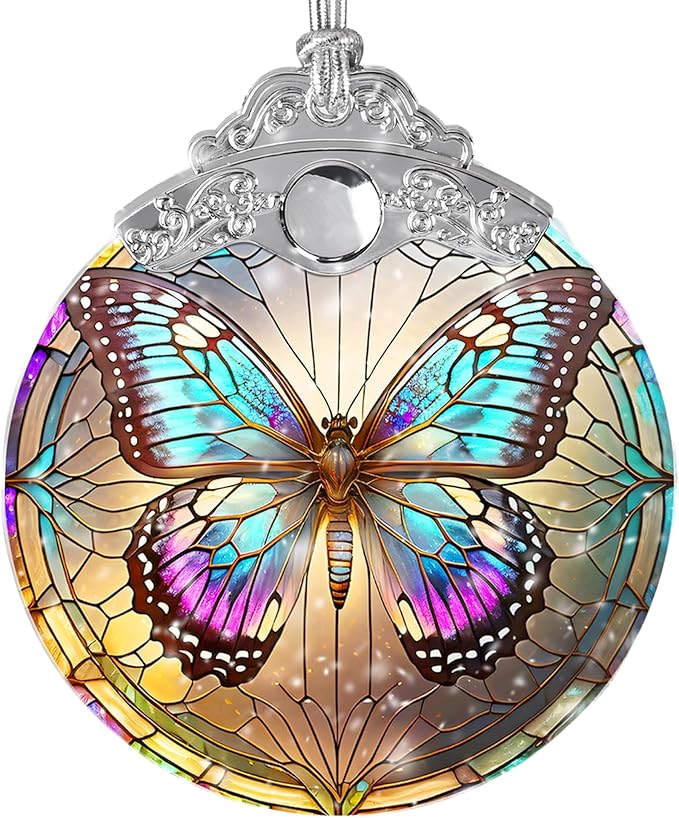 Stained Glass Suncatcher, Jocidea Butterfly Ornament, Christmas Ornaments, Holidays Ornaments, Christmas Tree Decor, Butterfly Decor for Home, Butterfly Gifts