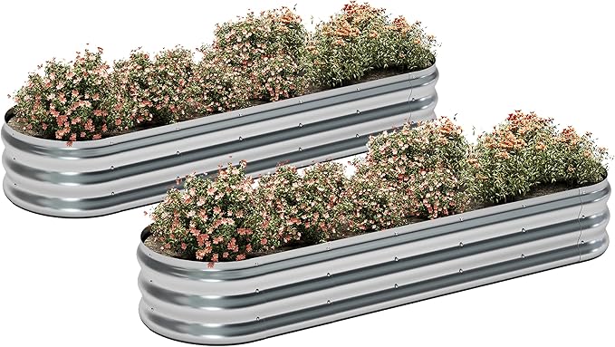 KFN 2pcs Galvanized Raised Garden Bed,Raised Garden Bed Kit-Oval Metal Flower Box,Large Planter Vegetable Box Outdoor,Planting for Vegetables,Flower,Herb,6FT,0.7mm