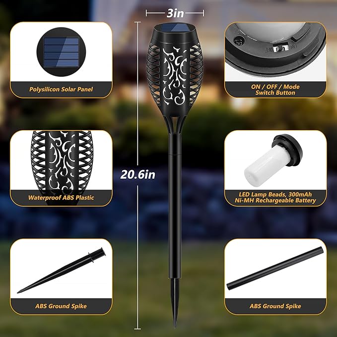 Solar Torch Lights for Garden Decor, 6 Pack 12 LED Solar Lights for Outside & 20.5'' Waterproof Solar Lights, Flame Torch Solar Lights Outdoor for Patio Path Yard Decorations