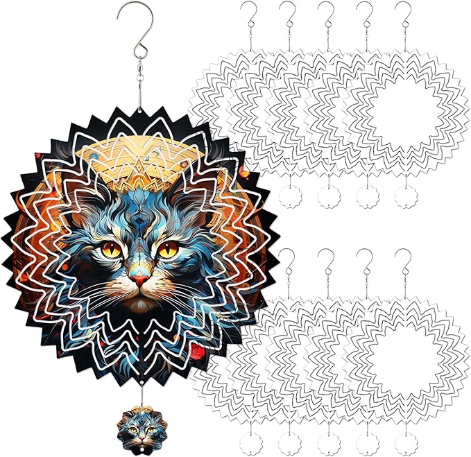 Sublimation Wind Spinner Blanks, 10 Pack10 Inch 3D Aluminum Metal Hanging Wind Spinner Bulk for Garden Yard Outdoor, Window Porch Decoration for Heat Press Transfer DIY