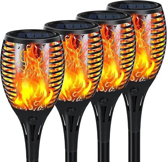 Upgraded Solar Lights Outdoor 4 Pack, Solar Torch Lights with Flickering Flame, Super Larger Size for Garden Decor, Solar Powered Outdoor Waterproof Solar Garden Lights for Pathway Patio Yard