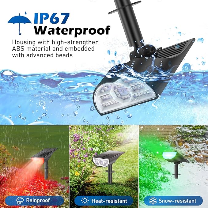 Solar Color Changing Spot Lights Outdoor, Multi-color RGB Solar Landscape Lights IP67 Waterproof, 9 Lighting Modes Solar Powered Spotlights for Christmas Holiday Decorations Yard Garden, 6-Pack