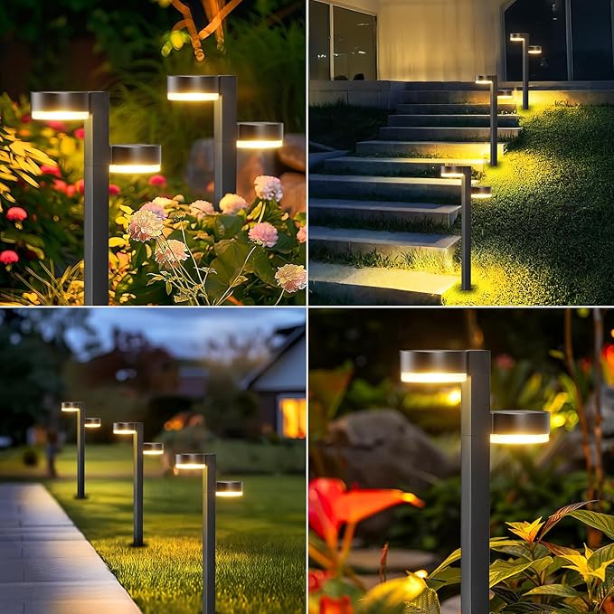 Solar Pathway Lights Outdoor, 4 Pack Brighter Modern Dual-Head Outdoor Solar Lights for Outside Up to 12Hrs, IP65 Waterproof Solar Garden Lights for Yard Landscape Path Walkway Decoration