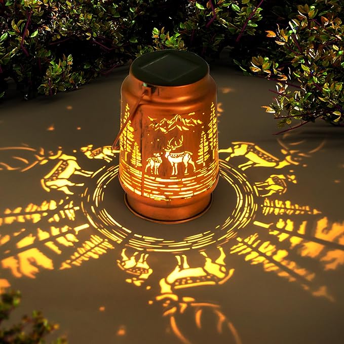 Solar Lanterns Outdoor Garden Decor, Gifts for Women, Mom, Grandma, Birthday, Thanksgiving, Decorative Waterproof Hanging Metal LED Light for Yard, Patio, Lawn, Landscape, Backyard (Deer)