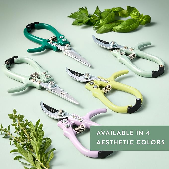 Modern Sprout Hand Pruners & Shears Set - Lightweight Gardening Tools W/Easy Lock - Sharp Carbon Steel Blades -Rust Resistant Scissors for Herbs, Flowers - Reusable Holster - Sage