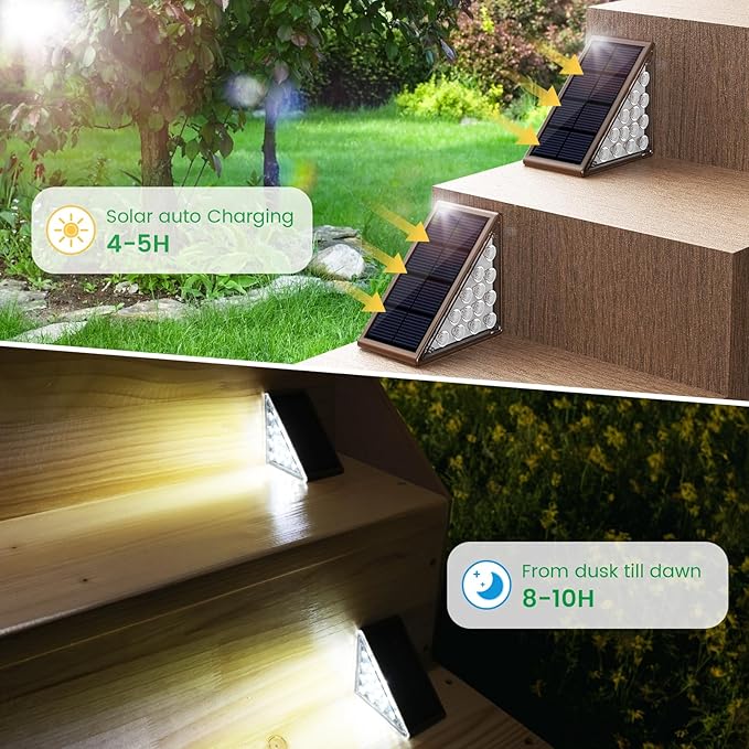 Solar Step Lights for Outside,16 Pack Solar Stair Lights Outdoor Waterproof IP67,Outdoor Deck Step Lights,Solar Outdoor Lights for Staircase,Patio,Front Step(Cool Brown)…