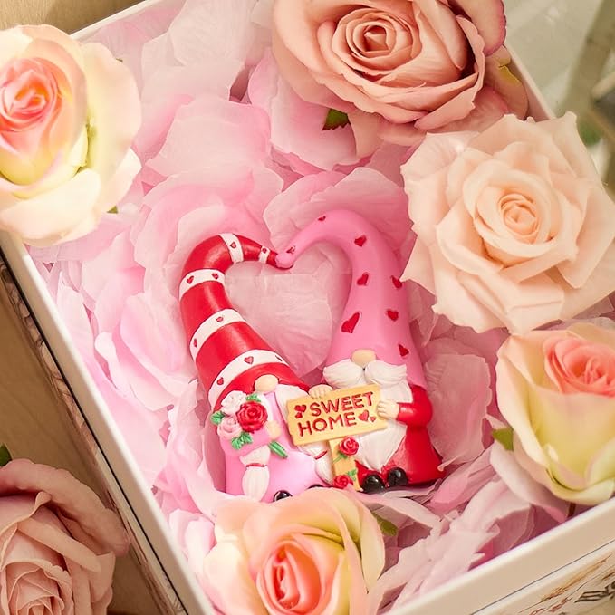 TERESA'S COLLECTIONS Garden Gnomes Outdoor Decor, Resin Heart-Shaped Pink Cute Gnome Couple Valentine Decorations for Home, Garden Decor Love Valentine Gifts for Women, 6.3"