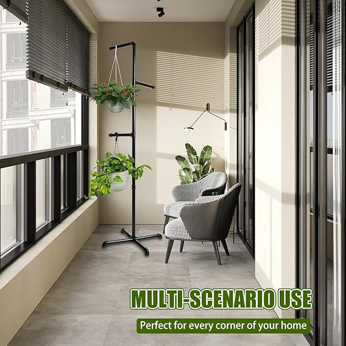 Hanging Plant Stand,Plant Hanger Indoor,Corner Hanging Plant Stand, Black Metal Hanging Plant Holder for Indoor Plants,Hanging Planter for Bedroom Living Room Garden Balcony