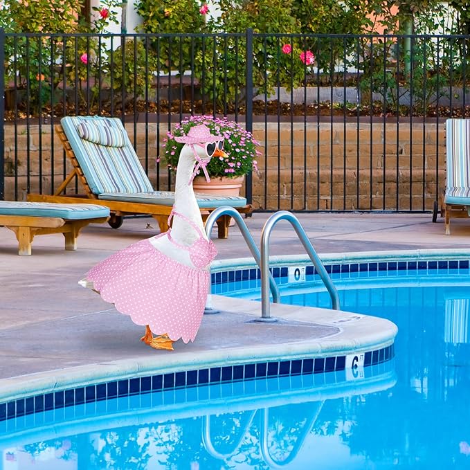 Bikini Goose Outfit Lawn Goose Clothing Porch Goose Outfits Summer Yard Goose Outfits Hawaiian Luau Goose Outfit for 23'' Lawn Goose Outdoor Decoration (Pink)
