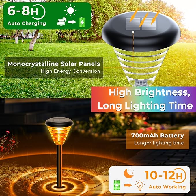 6 Pack, Landscape Lighting for Yard and Walkway, Garden Decor for Outside Patio Porch, Warm White, Black, GD006