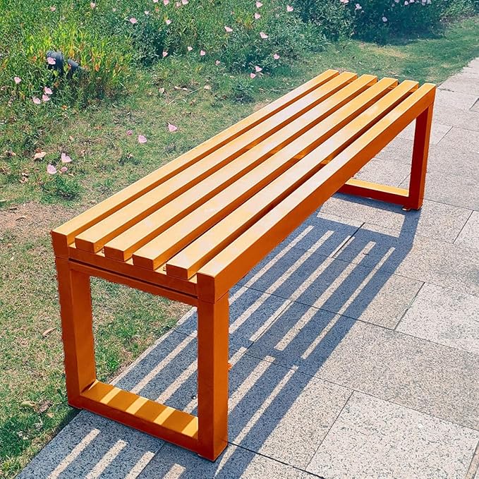 Weatherproof Metal Dining Bench, Outdoor Bench Backless Patio Bench 2-Person Farmhouse Bench Garden Bench for Kitchen, Living Room, Entryway(Orange,5.9ft)