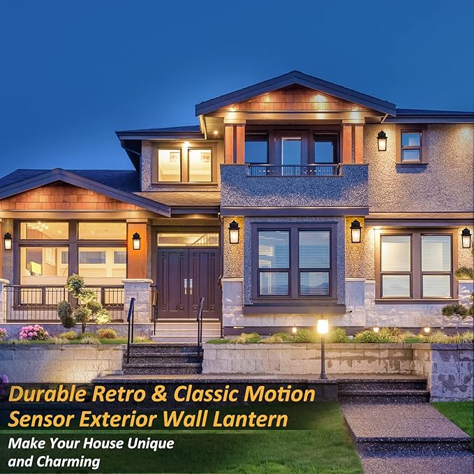 2 Packs Motion Sensor Outdoor Wall Lights - Black Dusk to Dawn Outdoor Lighting, LED Waterproof Exterior Garage Light Fixture, Modern Porch Light Outside Wall Mount for Front Door, House, Anti-Rust