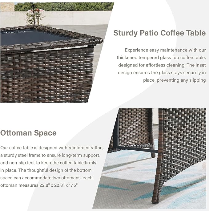 4 Piece Patio Furniture Set - Outdoor Glider Bench with Swivel Rocker Chairs and Coffee Table, High Back Small Outdoor Conversation Furniture Sets for Deck Sunroom Balcony Backyard