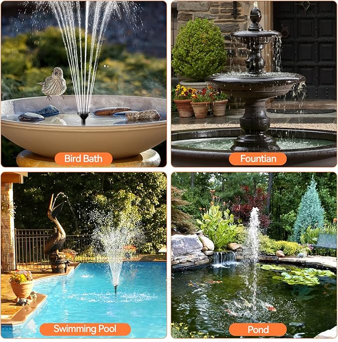 POPOSOAP 20W Solar Water Pump, Solar Powered Water Pump Outdoor with 320GPH Solar Pump, 7 Sprayers, 16.4ft Cable, 6.6ft Tubing for Outdoor Pond, Fish Tank and Garden Water Features