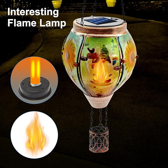 Solar Hot Air Balloon Lantern with Flame, Solar Hot Air Balloon Waterproof Lantern for Garden Farmhouse Decoration (GardenGnome)