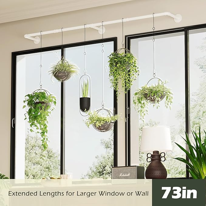 Plant Hanger Indoor with 6 Hanging Chains Hanging Planters for Indoor Plants Hanging Plant Holder Window Plant Shelves White Metal Rod(Pot not Included