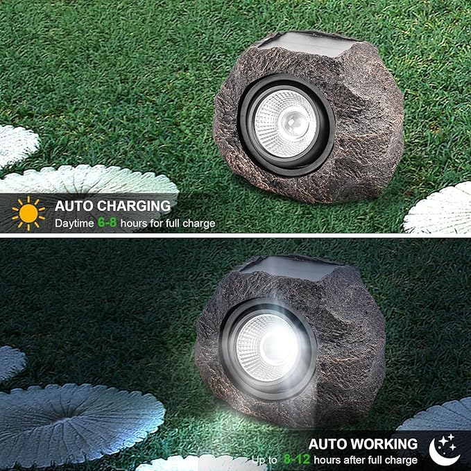 Solar Rock Lights, 4 Pack Solar Powered Waterproof LED Spotlights Decorative for Outdoor Garden, Pathway, Walkway, Yard, Landscape, Patio