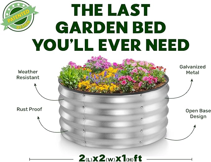 Galvanized Raised Garden Beds Outdoor // 2×2×1 ft Planter Raised Beds for Gardening, Vegetables, Flowers // Large Metal Garden Box (Silver) // Patented Tool-Free Design